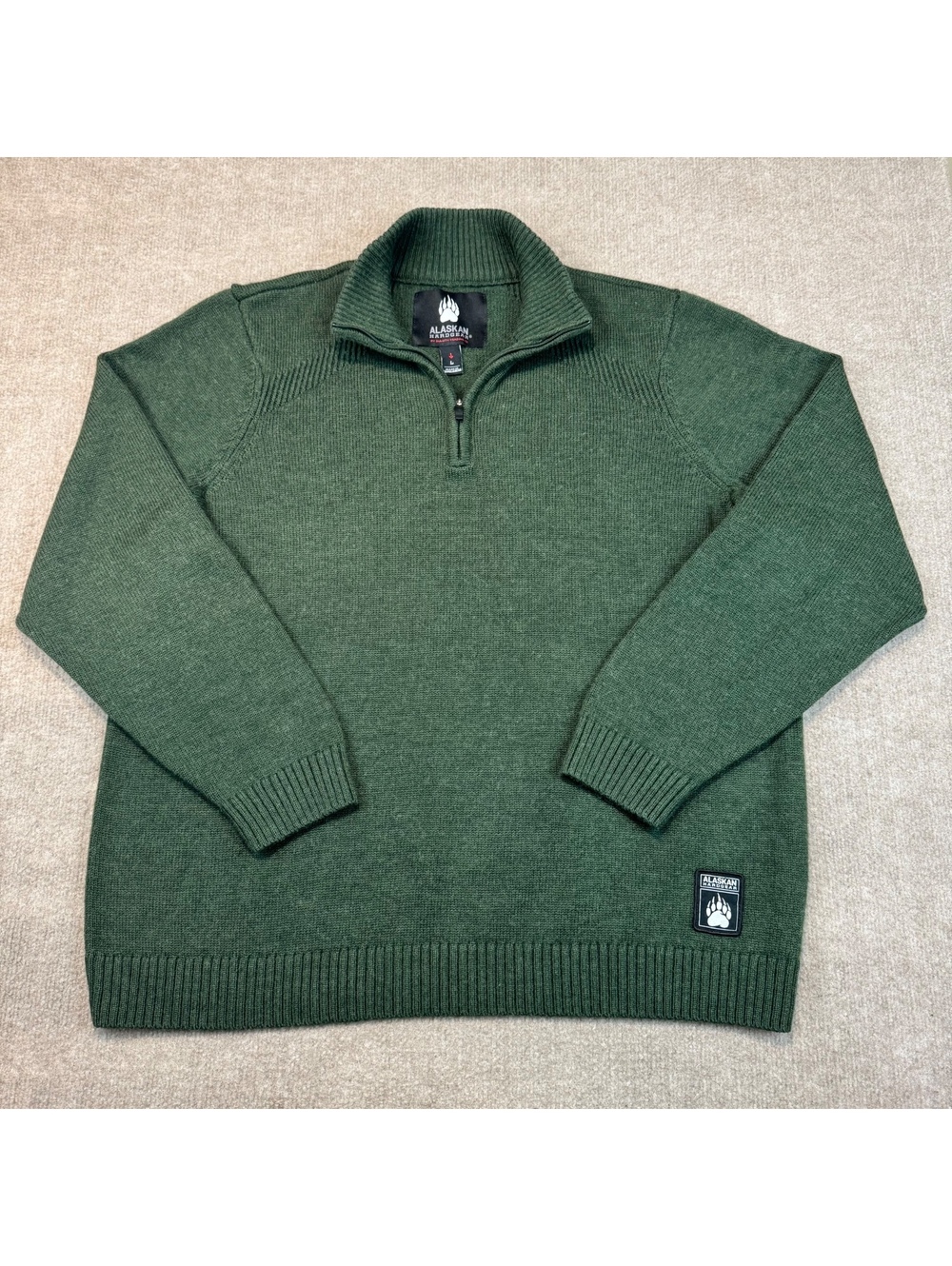 Alaskan Hardgear Duluth Sweater Men's L Olive Green Wateroff Merino Wool 1/4 Zip